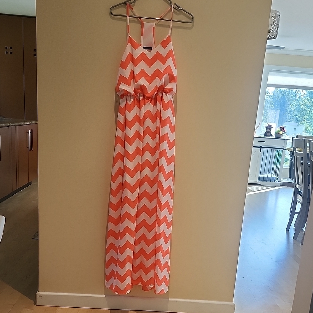 CALE Orange and Pink Halter Sundress Maxi